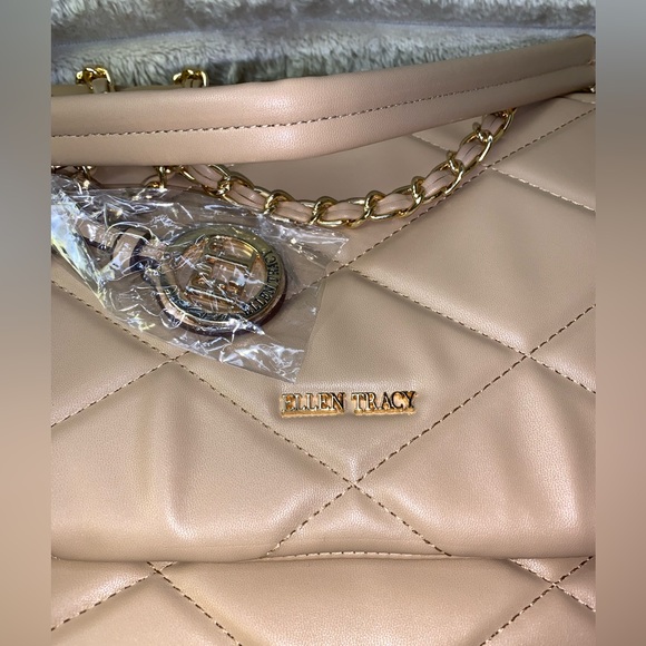 Ellen Tracy Smooth Diamond Quilted Top Flap Satchel Hand Bag - Picture 10 of 11